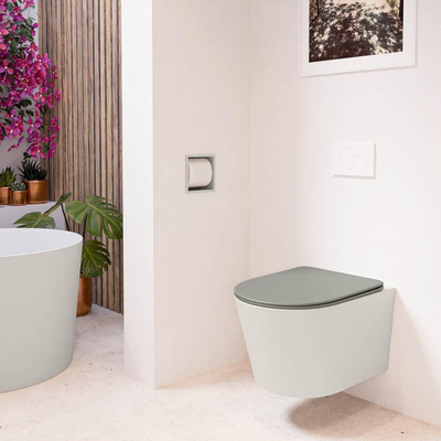 MONDIAZ LAVIE wandclosetpack - 36x53cm - diepspoel - rimless - Linen (offwhite) - softclose - quick-release - toiletzitting - Smoke (grijs)