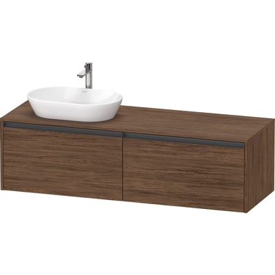 Duravit Ketho 2 wastafelonderbouwkast incl. consoleplaat met 2 laden voor waskom links 160x55x45.9cm met handgrepen antraciet donker noten mat