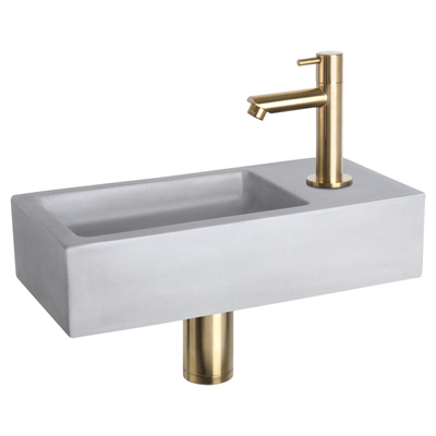 Differnz Ravo fonteinset - 38.5x18.5x9cm - Rechthoek - 1 kraangat - Recht matte goude kraan - beton lichtgrijs