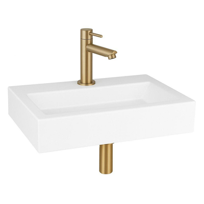 QeramiQ Fuente fonteinset - 38x24cm - 1 kraangat - keramiek - fonteinkraan messing geborsteld - glans wit