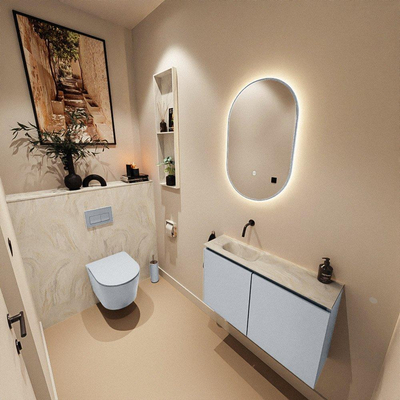 MONDIAZ TURE-DLUX 80cm toiletmeubel Clay. EDEN wastafel Ostra positie links. Zonder kraangat.