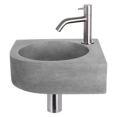 Differnz Cleo fonteinset - 31.5x31.5x10cm - Kwartrond - 1 kraangat - Gebogen matte chromen kraan - Beton Grijs
