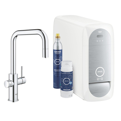 GROHE Blue Home Keukenkraan - uittrekbare u uitloop - 1 gats - filterfunctie - plat licht en bruisend water - chroom