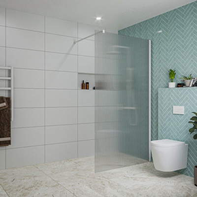 Fortifura Galeria inloopdouche - 110x200cm - ribbelglas - wandarm - mat wit