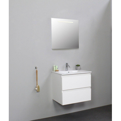 Adema Bella badmeubel met keramiek wastafel 1 kraangat met spiegel met licht 60x55x46cm Wit hoogglans Flat Pack