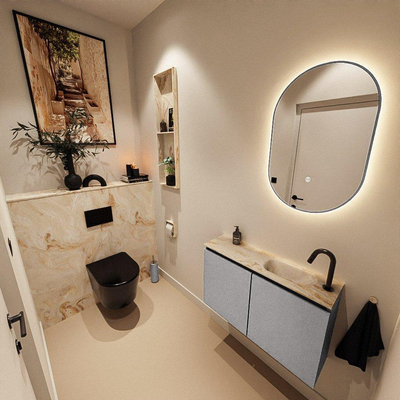 MONDIAZ TURE-DLUX 80cm toiletmeubel Plata. EDEN wastafel Frappe positie rechts. Met 1 kraangat.
