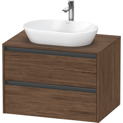 Duravit Ketho 2 wastafelonderbouwkast incl. consoleplaat met 2 laden 80x55x56.8cm met handgrepen antraciet donker noten mat