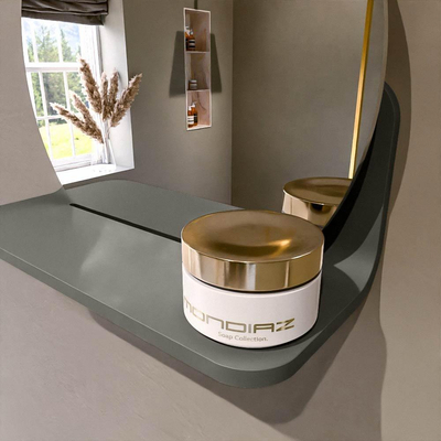 Mondiaz SPOT Badkamerspiegel - rond 30cm - spiegelplanchet - kleur Smoke