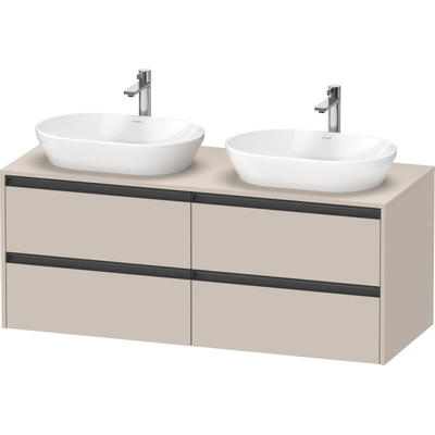 Duravit Ketho 2 wastafelonderbouwkast incl. consoleplaat met 4 laden voor dubbele waskommen 140x55x56.8cm met handgrepen antraciet taupe mat