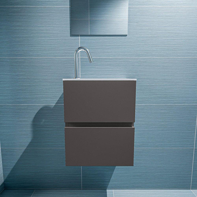 MONDIAZ ADA Toiletmeubel - 40x30x50cm - 1 kraangat - 2 lades - dark grey mat - wasbak rechts - Solid surface - Wit