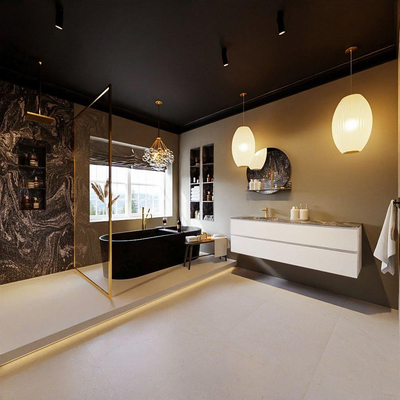 Mondiaz VICA-DLUX Badkamermeubelset - 150cm - talc - 2 lades - Inbouw wastafel CLOUD - links - 1 kraangat - kleur Lava - XL versie 60cm hoog