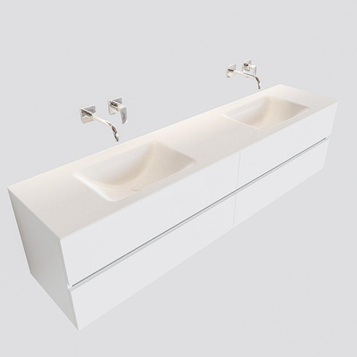 MONDIAZ VICA Badkamermeubelset - 200cm - 4 lades - wasbak Cloud dubbel - 0 kraangaten - solid surface talc