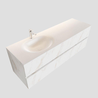 MONDIAZ VICA Badkamermeubelset - 150cm - 2 lades - wasbak Moon links - 1 kraangat - solid surface carrara marmer