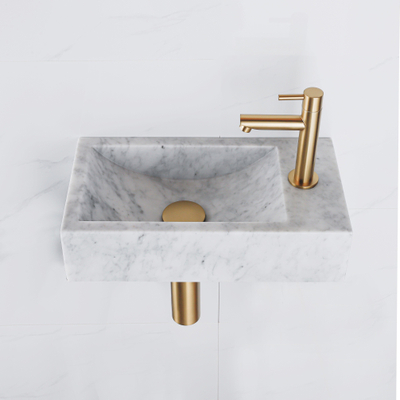 Fortifura Fuente fonteinset - 40x22 - 1 kraangat - rechts - marmer - fonteinkraan messing geborsteld - wit