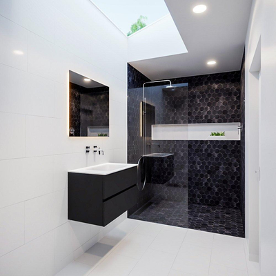 MONDIAZ VICA Badkamermeubelset - 80cm - 2 lades - wasbak Cloud midden - 0 kraangaten - solid surface urban