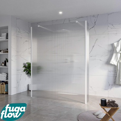 FugaFlow Eccelente Vetro Vrijstaande inloopdouche badkamer - 160x200cm - Helder geribbeld - antikalk - 8mm veiligheidsglas - 2 zijwanden 40cm - met wandarmen en hoekprofielen - Wit mat -