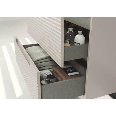 Adema Prime Balance Badkamermeubelset - 80x55x45cm - 1 rechthoekige keramische wasbak wit - 1 kraangat - 2 lades - rechthoekige spiegel - mat cotton (beige)