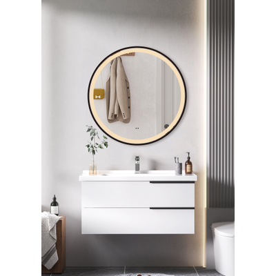 Saniclass Lonato Badkamerspiegel - rond - diameter 80cm - geintegreerde LED verlichting - spiegelverwarming - infraroodbediening - mat zwart