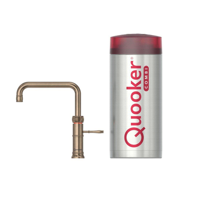 Quooker Classic Fusion Square kokendwaterkraan - draaibare uitloop - Combi reservoir - Warm / kokend water - Messing Patina (Goud)