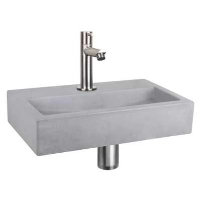 Differnz Flat fonteinset - 38x24x8cm - Rechthoek - 1 kraangat - Recht matte chromen kraan - Beton Grijs
