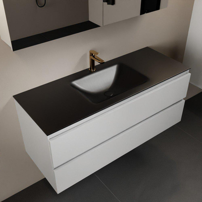 Mondiaz Aivy badmeubelset - 120x45x50cm - 1 kraangat - 1 wasbak urban Solid surface - Midden - 2 lades - Met spiegelkast - MDF Talc