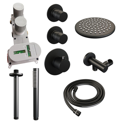 Brauer Black Edition Regendoucheset inbouw - hoofddouche 20cm - plafondarm - 3 gladde knoppen - handdouche staaf 1 stand - mat zwart