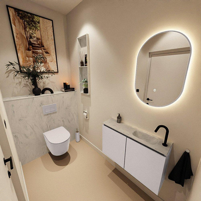 MONDIAZ TURE-DLUX 80cm toiletmeubel Cale. EDEN wastafel Opalo positie rechts. Met 1 kraangat.
