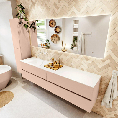 MONDIAZ VICA Badkamermeubelset - 200cm - onderkast rosee - 4 lades - wastafel cloud links - zonder kraangaten - 60cm hoge versie - talc