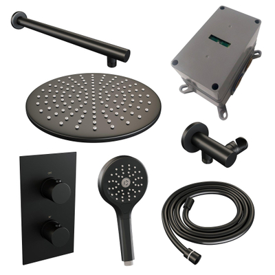 Brauer Black Edition Regendoucheset inbouw - hoofddouche 30cm - gladde knop - handdouche Rond 3 standen - mat zwart