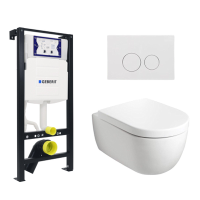 Plieger Kansas Toiletset - UP320 inbouwreservoir - wandcloset - compact - zitting - softclose - witte bedieningsplaat - ronde knoppen - wit