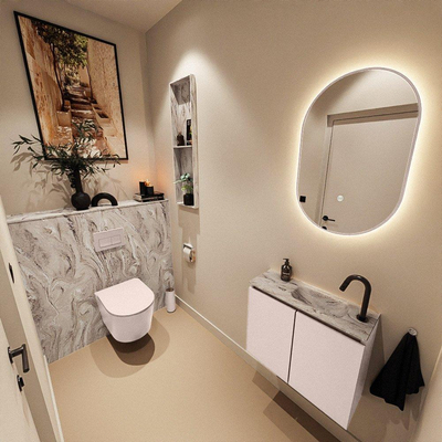 MONDIAZ TURE-DLUX 60cm toiletmeubel Rosee. EDEN wastafel Glace positie rechts. Met 1 kraangat.