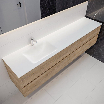 MONDIAZ VICA Badkamermeubelset - 200cm - 4 lades - wasbak Cloud links - 1 kraangat - solid surface washed oak