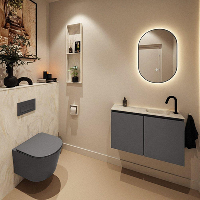 MONDIAZ TURE-DLUX 80cm toiletmeubel Dark Grey. EDEN wastafel Ostra positie rechts. Met 1 kraangat.