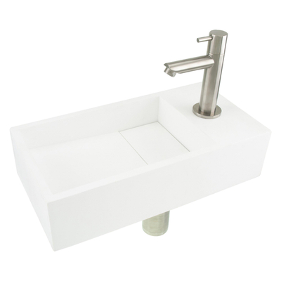 Differnz Solid fonteinset - 36x18.5x9cm - Rechthoek - 1 kraangat - Chroom - Solid Surface Wit