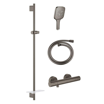 GROHE Grohtherm 1000 thermostatische doucheset smartactive vierkant hard graphite geborsteld