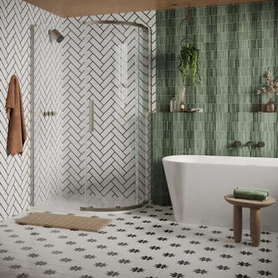 Crosswater Asura Kwartronde Douchedeur - 8mm - 100x80cm - met zijwand - hendel gecanneleerd - geborsteld RVS