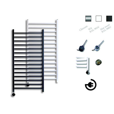 Sanicare Qubic Elektrische Design Radiator - 126.4 x 60 cm - 565 Watt - thermostaat chroom linksonder - chroom