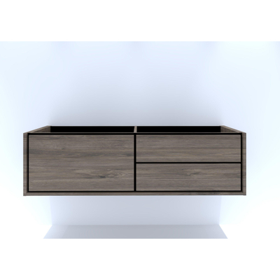 HR Badmeubelen Rize wastafelkast - 1 hoge lade links (80cm)/2 laden rechts (80cm) - greeploos push2open - 160 x 45 x 45 cm - espresso