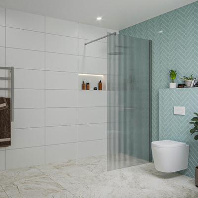 Fortifura Galeria inloopdouche - 90x200cm - ribbelglas - wandarm - chroom