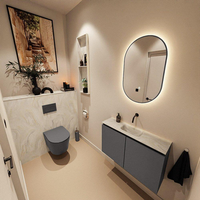 MONDIAZ TURE-DLUX 80cm toiletmeubel Dark Grey. EDEN wastafel Ostra positie midden. Zonder kraangat.