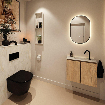 MONDIAZ TURE-DLUX 60cm toiletmeubel Washed Oak. EDEN wastafel Ostra positie midden. Met 1 kraangat.