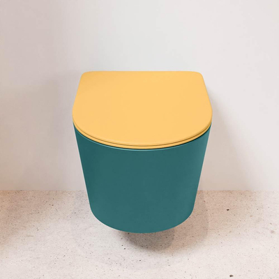 MONDIAZ LAVIE wandclosetpack - 36x53cm - diepspoel - rimless - Smag (blauw) - softclose - quick-release - toiletzitting - Ocher (geel)