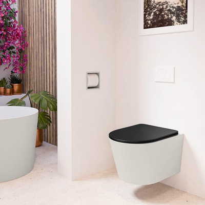 MONDIAZ LAVIE wandclosetpack - 36x53cm - diepspoel - rimless - Linen (offwhite) - softclose - quick-release - toiletzitting - Urban (zwart)