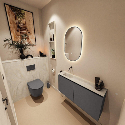 MONDIAZ TURE-DLUX 100cm toiletmeubel Dark Grey. EDEN wastafel Ostra positie links. Zonder kraangat.