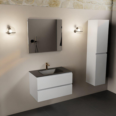 Mondiaz Aivy badmeubelset - 80x45x50cm - 1 kraangat - 1 wasbak urban Solid surface - Midden - 2 lades - Zonder spiegel - MDF Talc