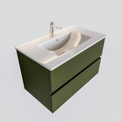 MONDIAZ VICA Badkamermeubelset - 80cm - 2 lades - wasbak Denia midden - 1 kraangat - solid surface army