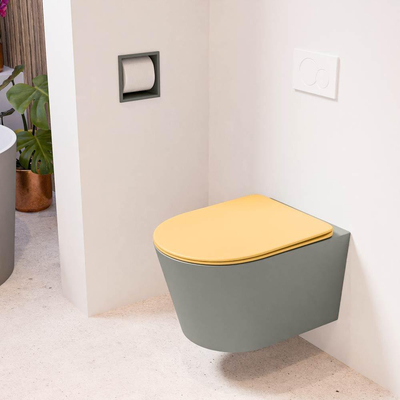 MONDIAZ LAVIE wandclosetpack - 36x53cm - diepspoel - rimless - Smoke (grijs) - softclose - quick-release - toiletzitting - Ocher (geel)