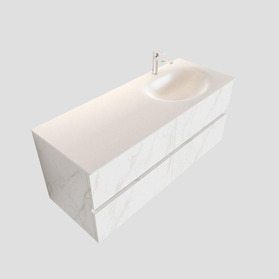 MONDIAZ VICA Badkamermeubelset - 120cm - 4 lades - wasbak Moon rechts - 1 kraangat - solid surface carrara marmer