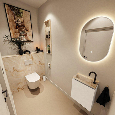 MONDIAZ TURE-DLUX 40cm toiletmeubel Talc. EDEN wastafel Frappe positie links. Met 1 kraangat.