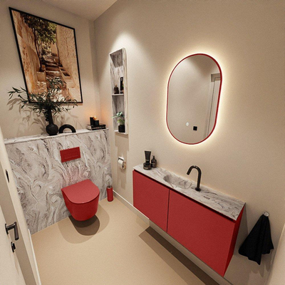 MONDIAZ TURE-DLUX 100cm toiletmeubel Fire. EDEN wastafel Glace positie midden. Met 1 kraangat.